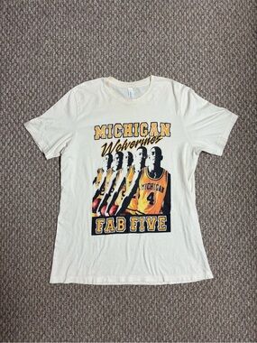 Michigan Wolverines Fab Five Basketball 90s Style College Cream Graphic T-Shirt